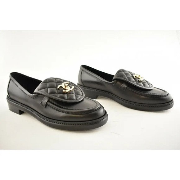 Chanel REV Black Quilted Flap Turnlock CC Logo Mule Slip On Flat Loafer 41 - Picture 4 of 12